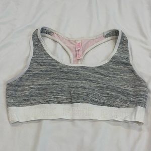 PINK Victoria’s Secret heathered grey/white/pink sports bra